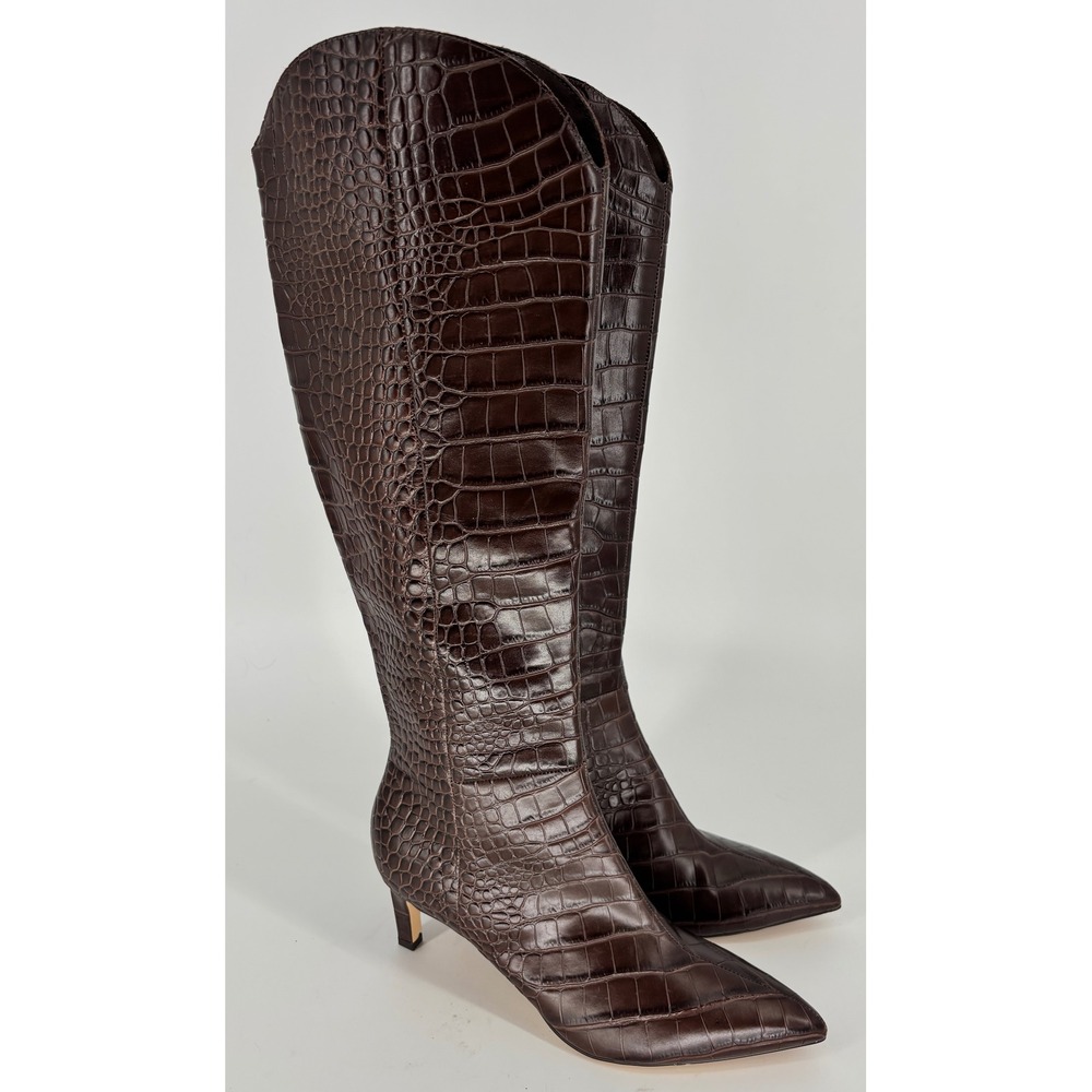 Marc Fisher Quinnie Dress Leather Boot Embossed Brown Croco Women Size 9.5 Heel